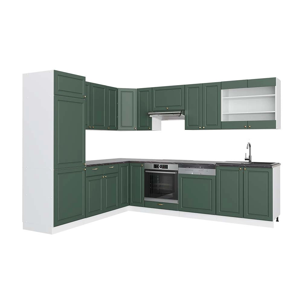 Cucina angolare completa Fame-Line Verde-oro rustico/Bianco 287 x 60 cm, PL Antracite Vicco