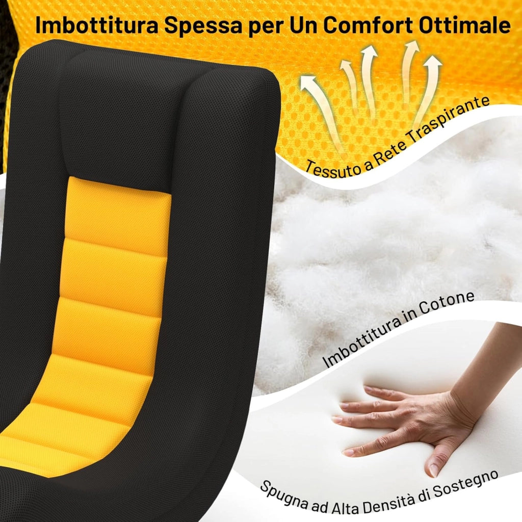 Sedia da Pavimento Pieghevole, Sedia Girevole a 360°, Sedie da Terra con 4 Posizioni Regolabili, Sedia per Lettura Gaming, Portata 140 kg