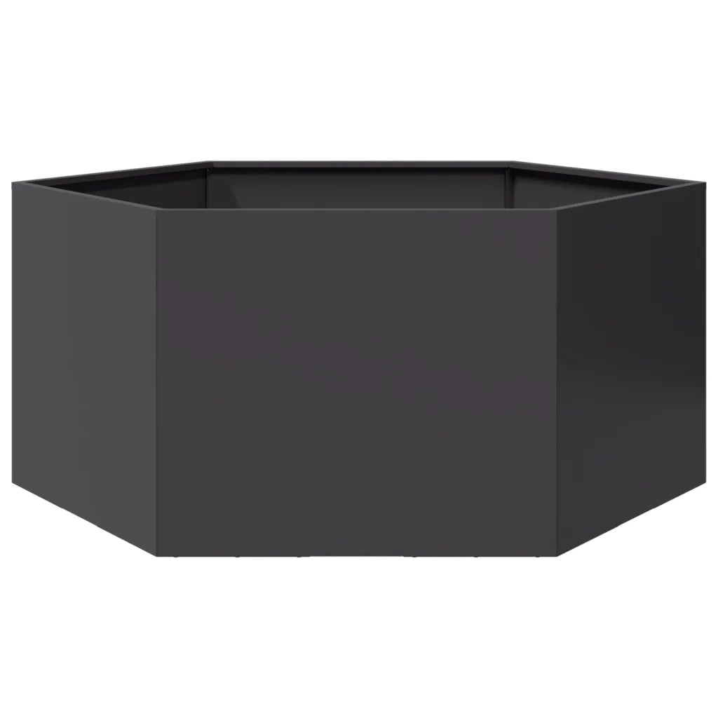 Fioriera da Giardino-Vaso da Esterno-Contenitore per Piante Nera Esagono 104x90x45 cm in Acciaio