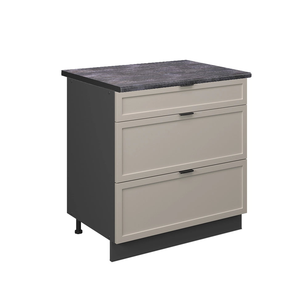 Mobiletto base per cucina Fame-Line GrigioBeige/Antracite 80 cm con 3 cassetti, PL Antracite Vicco
