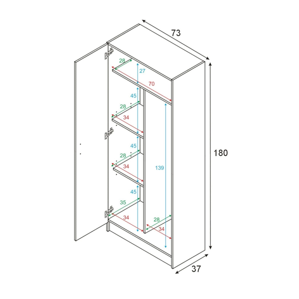 Armadio multiuso Abadubidu, Mobile portascope a 2 ante, Scarpiera con ripiani, Guardaroba portascope, cm73x37h180, Rovere