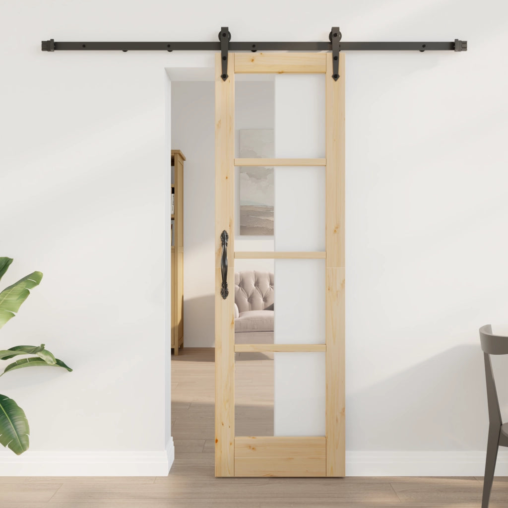 Porta Scorrevole  con Set di Ferramenta 61x198.5 cm Legno Massello di Pino