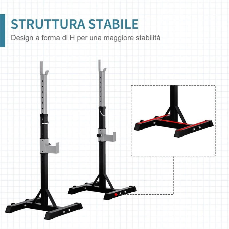 SET 2 RACK PORTA BILANCIERE IN ACCIAIO CON ALTEZZA REGOLABILE CAPACITÀ 110 KG