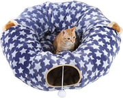 Tunnel per gatti, letto per gatti, giocattolo per gatti, letto per gatti, pieghevole, rimovibile, letto morbido per gatti, tunnel per gatti, giocattolo e letto, 2-in-1 gioco interattivo per gatti (luna piena, blu)
