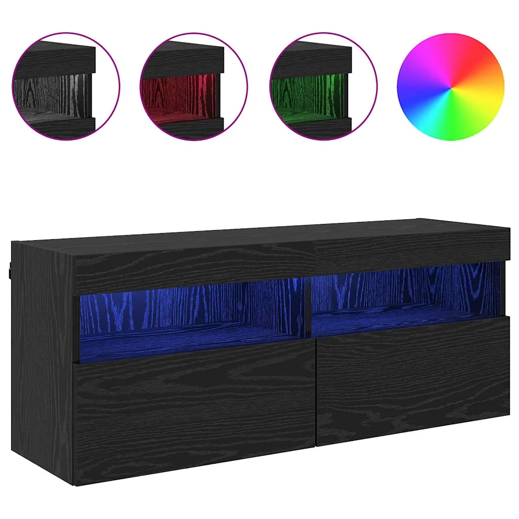 Mobile TV da parete con LED Rovere Nero 100 x 30 x 40 cm 882985