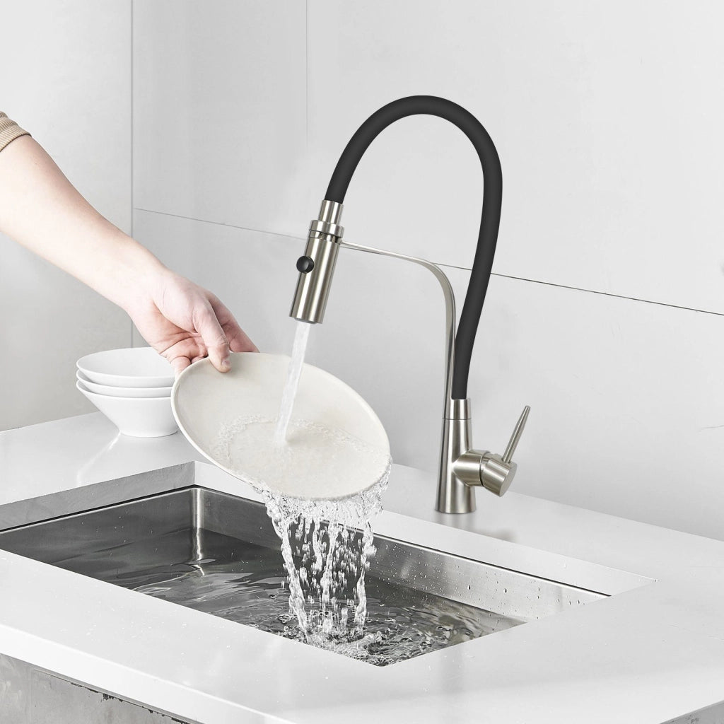 ZMH Rubinetto da cucina nero Rubinetti con doccetta da cucina girevole a 360°
