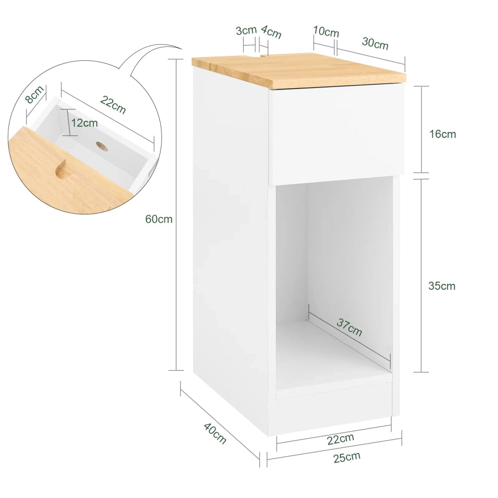 SoBuy Comodino Sottile comodino per camera da letto con cassetto e ripiano comodini per camera da letto e soggiorno Tavolino divano Bianco L25 x P40 x A60 cm FBT111-II-WN