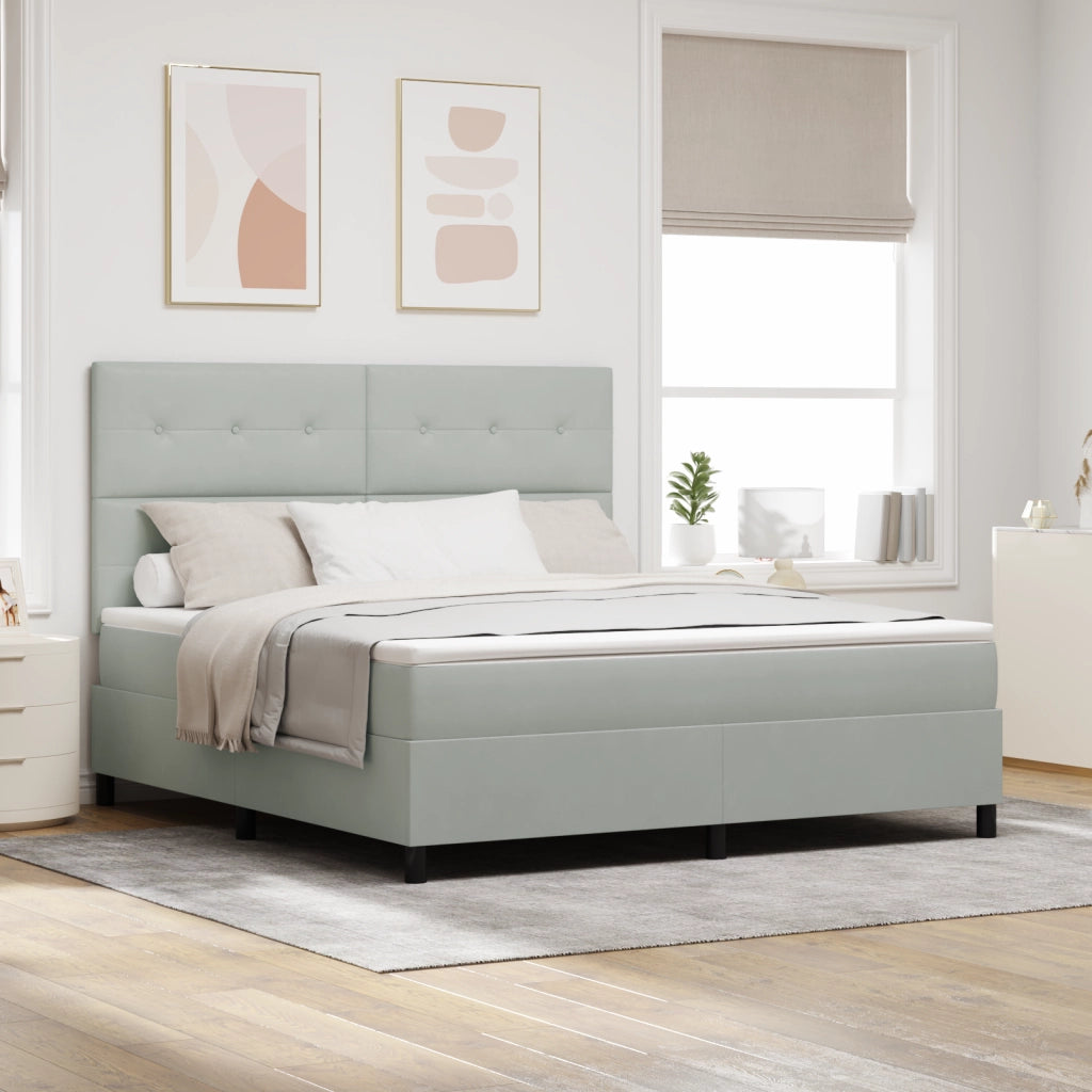 Letto Box Spring con Materasso Grigio Chiaro Super King in Velluto