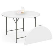 IDMarket - Tavolo rotondo pieghevole portatile da 122 cm per il campeggio o il divertimento con copertura bianca