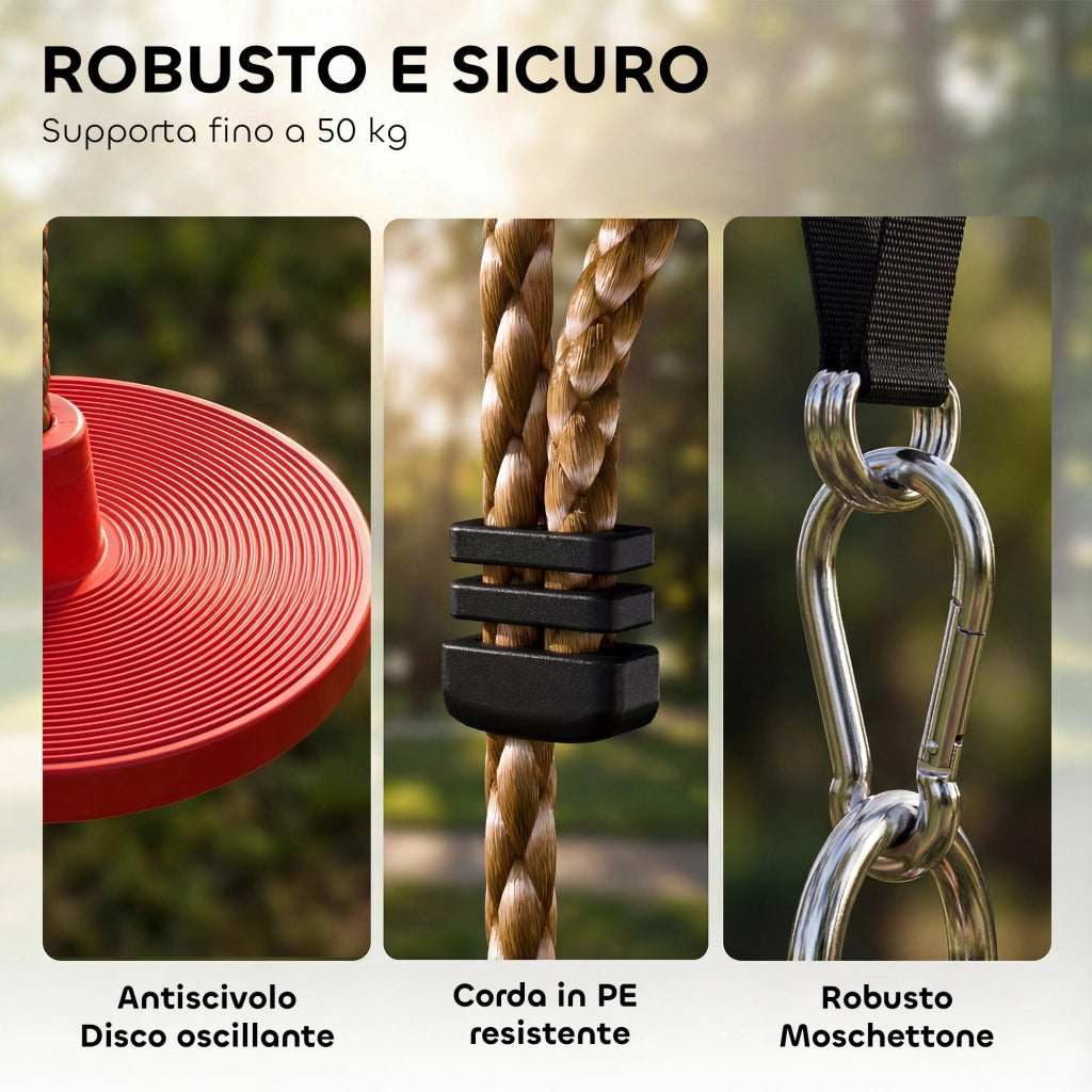 Corda Arrampicata Bambini con Pedane e Seduta a Disco, in HDPE e PE, ?30x4 cm, Rosso