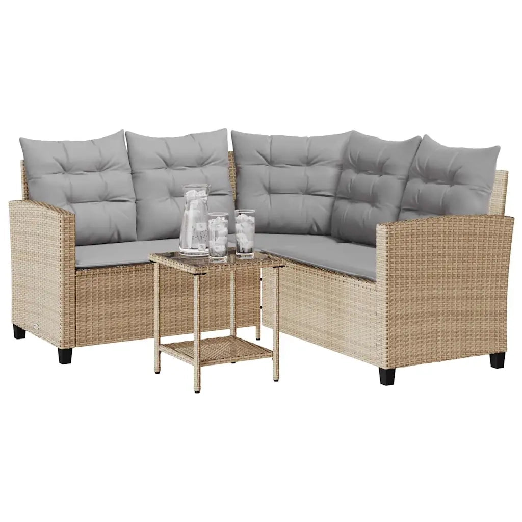 Divano da Giardino con Tavolo e Cuscini a L Beige in Polyrattan 4103875