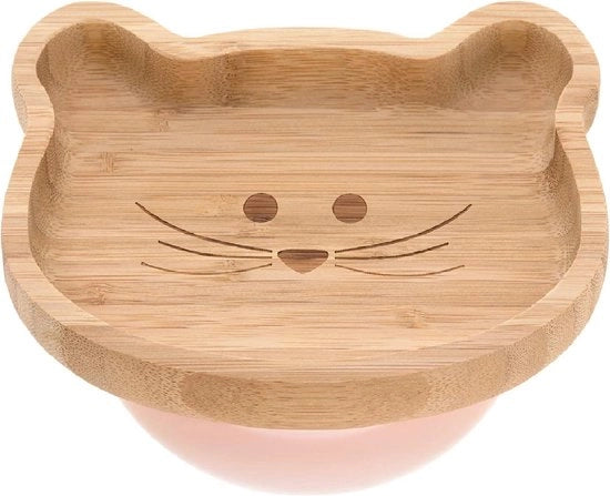 Tavolo per bambini in legno - snack tavolo in bambù - manico di silicone - antiscivolo - Mouse di Little Chums - rosa
