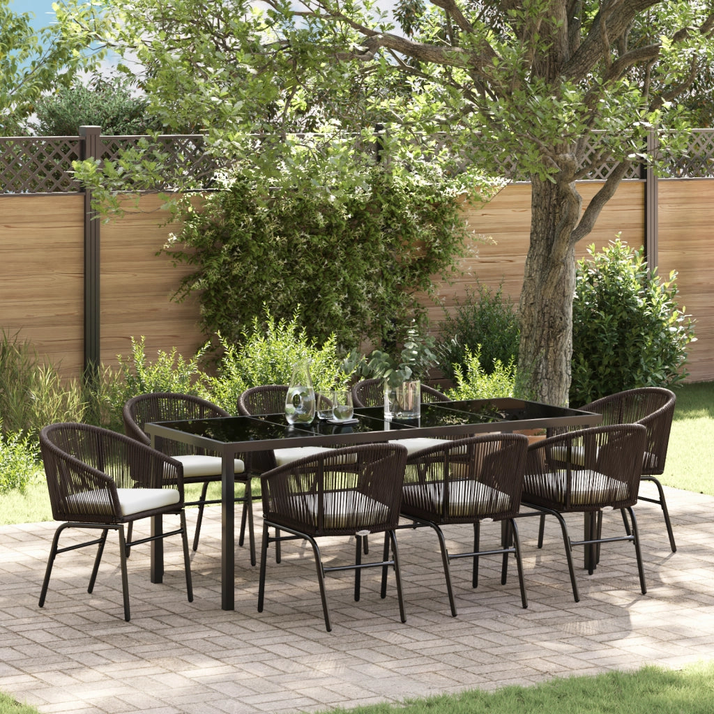 Set da Pranzo da Giardino 9 Pezzi Marrone in Polyrattan