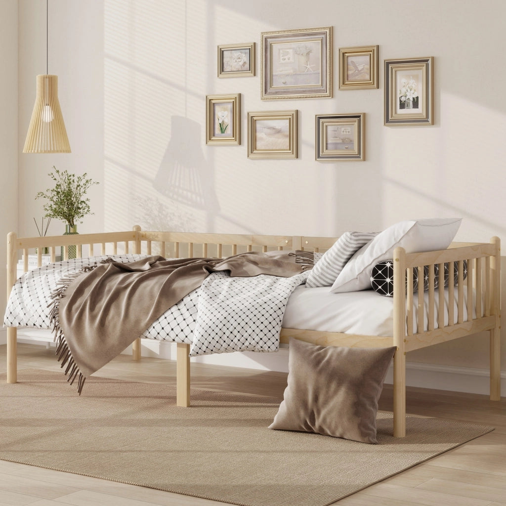 LETTO A GIORNO 90x200 cm in legno di pino naturale con sponde laterali