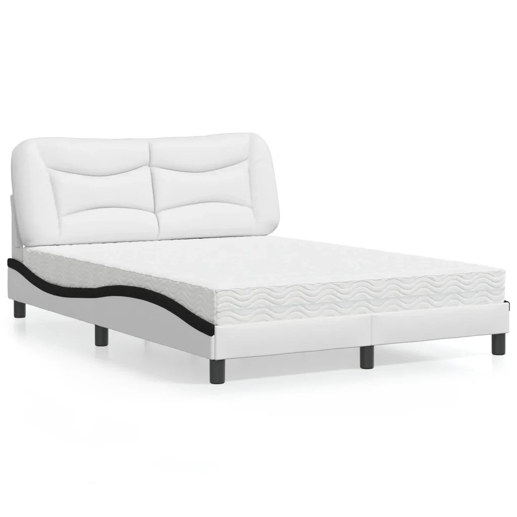 Letto con Materasso Hvar Bianco e Nero 140x200 cm in Similpelle 3208730