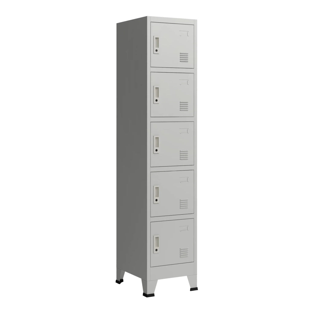 Armadietto per ufficio mobiletto portaoggetti per ufficio officina camera da letto metallo acciaio con 5 ante in acciaio laccato 180 x 38 x 45 cm grigio 03_0006349