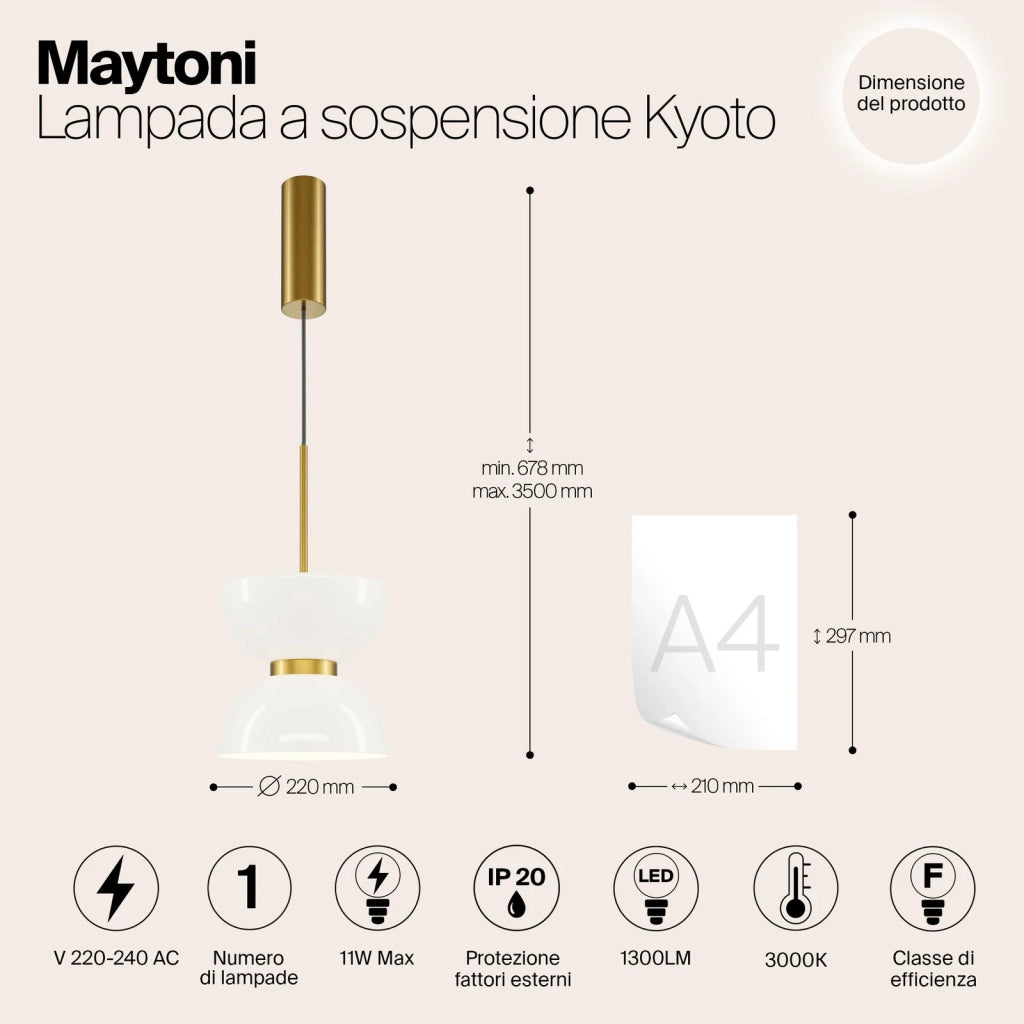 Maytoni Lampadario Moderno Kyoto 1 luce LED integrato oro metallo vetro
