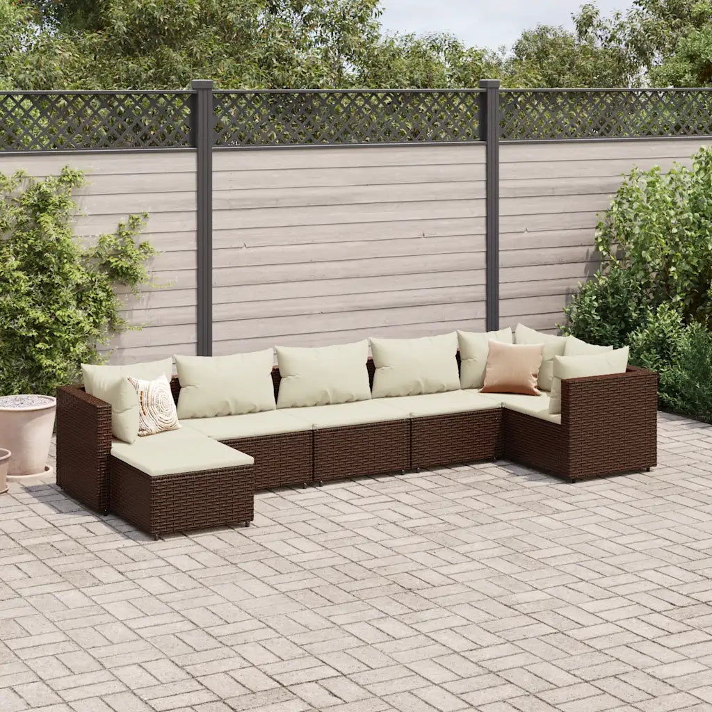 Set Divani da Giardino 7 pz con Cuscini in Polyrattan Marrone
