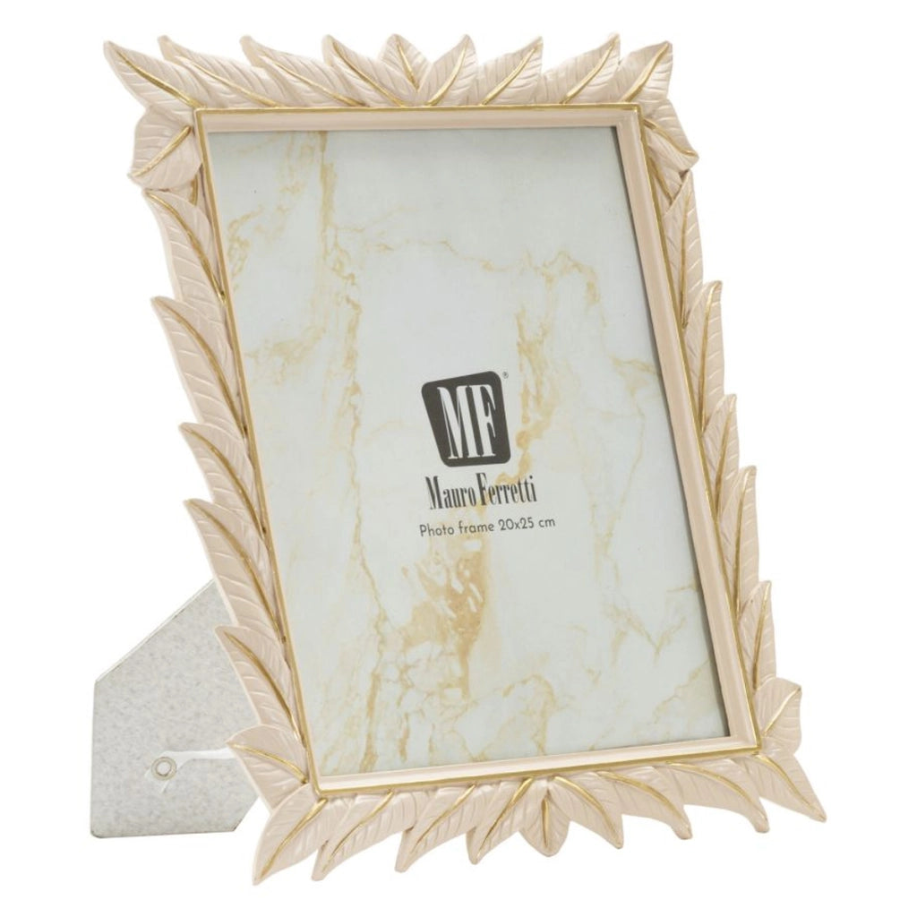 Cornice portafoto Leaffy in resina crema con foglie 20x25