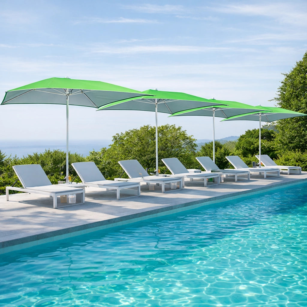 Ombrellone Mare 150x150 Antivento UV50+ Snodo 45° Palo 32 Stecche Fibra Vetro Verde