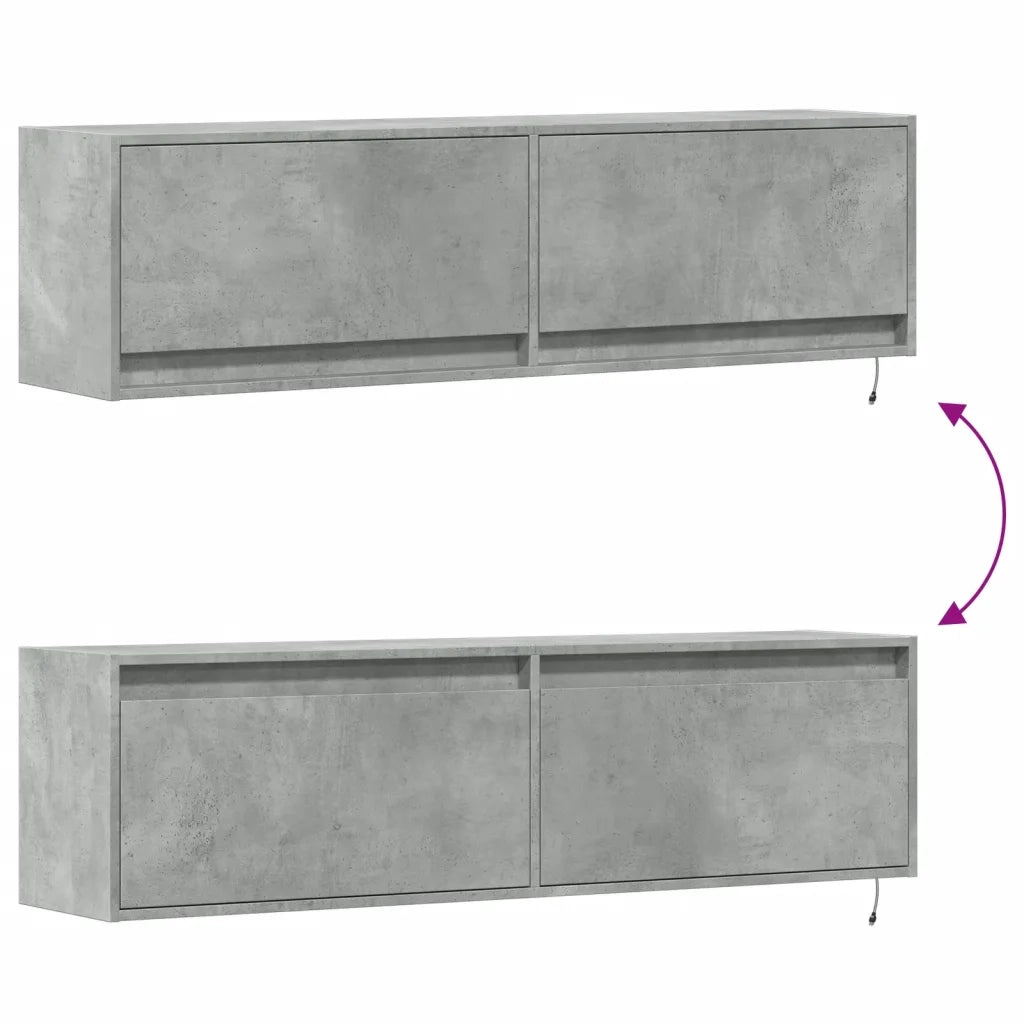 Mobile TV a Parete con Luci LED Grigio Cemento 140x31x38 cm