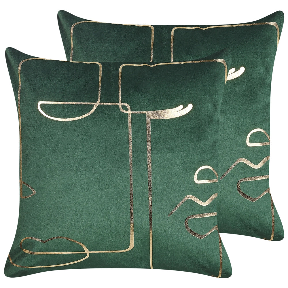 Set di 2 cuscini decorativi velluto Verde 45 x 45 cm Stampa motivo Viso Accessori decorativi Glamour