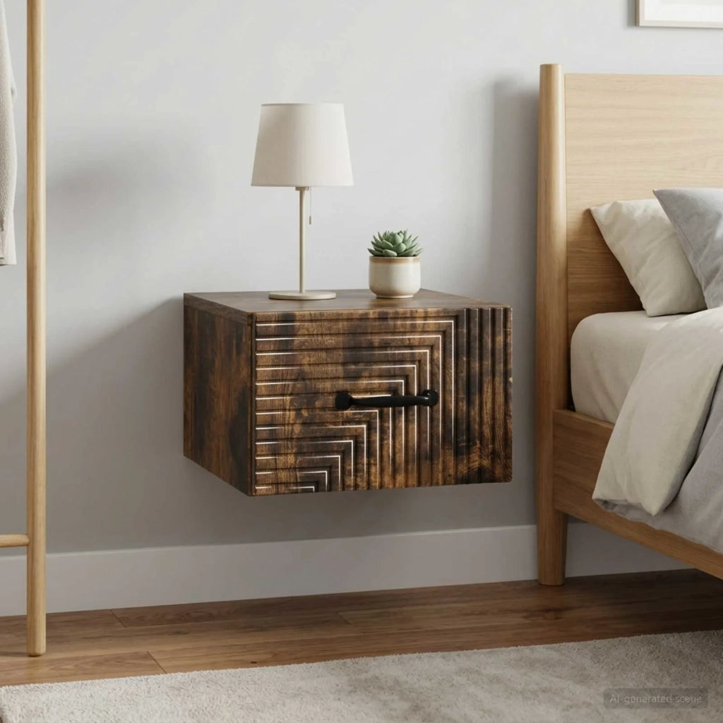 Mobiletto da notte a muro 2 pcs Rovere Fumo 34,5 x 33 x 20 cm 898606