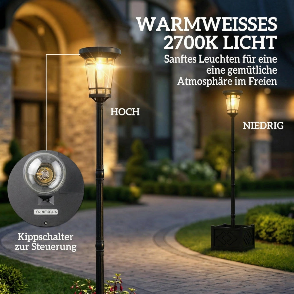 Lampada da giardino solare con vaso per fiori 195cm ¨C zephmum ¨C 2 livelli luminosit¨¤ IP44