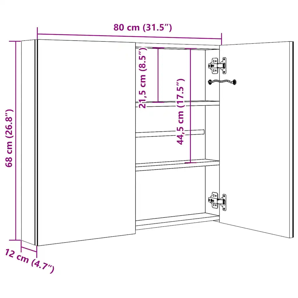 Armadietto Bagno con Specchio e LED Grigio 80x12x68 cm 326513