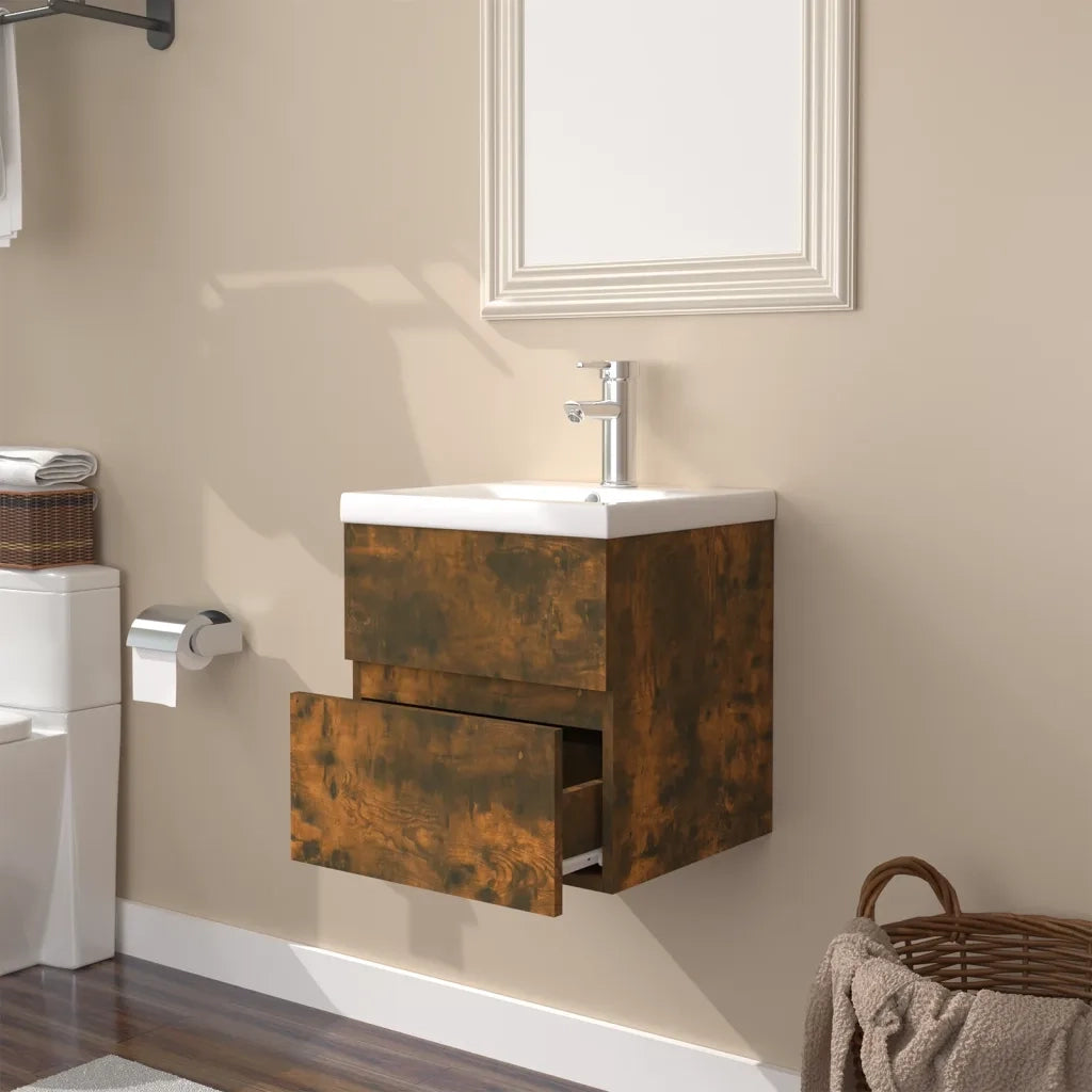 Mobile Bagno con Lavabo Integrato Rovere Fumo Legno Multistrato cod mxl 67946