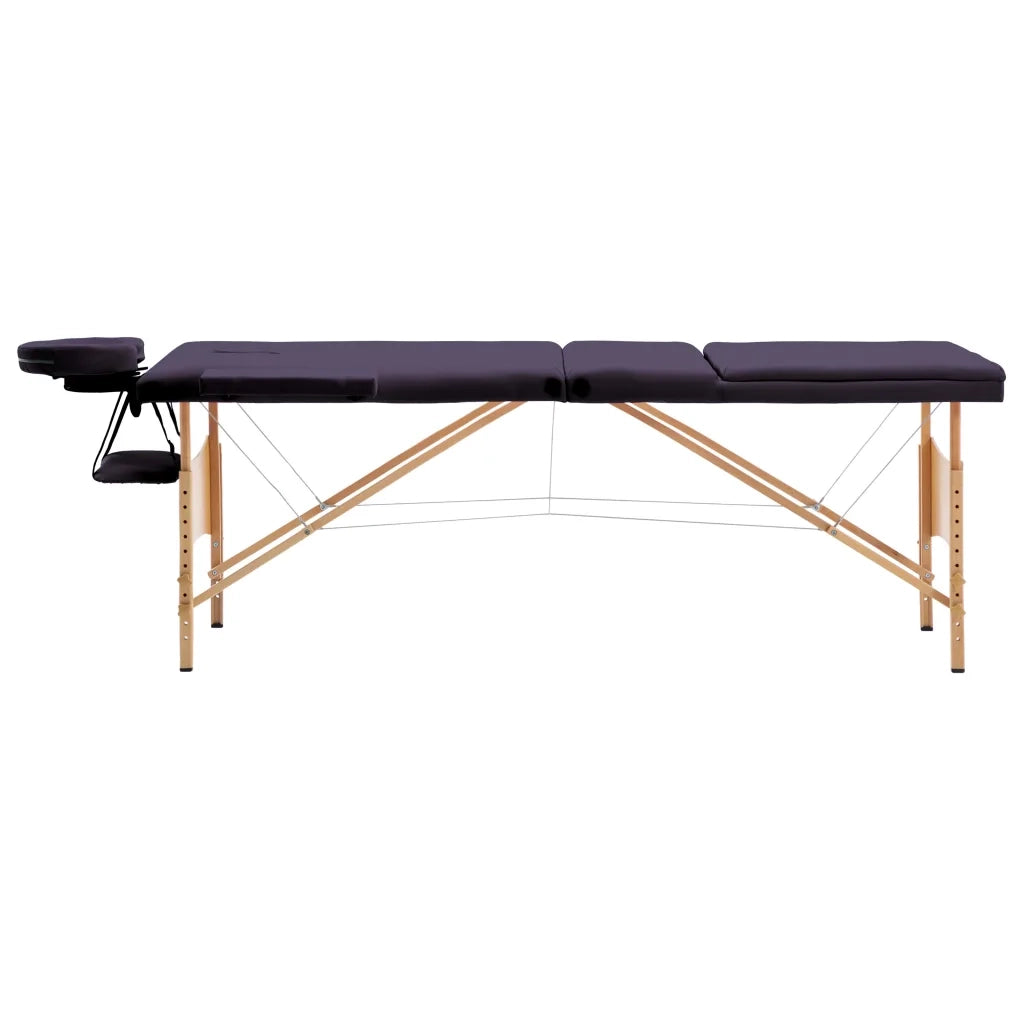 Lettino da Massaggio Pieghevole a 3 Sezioni in Legno Viola 110189