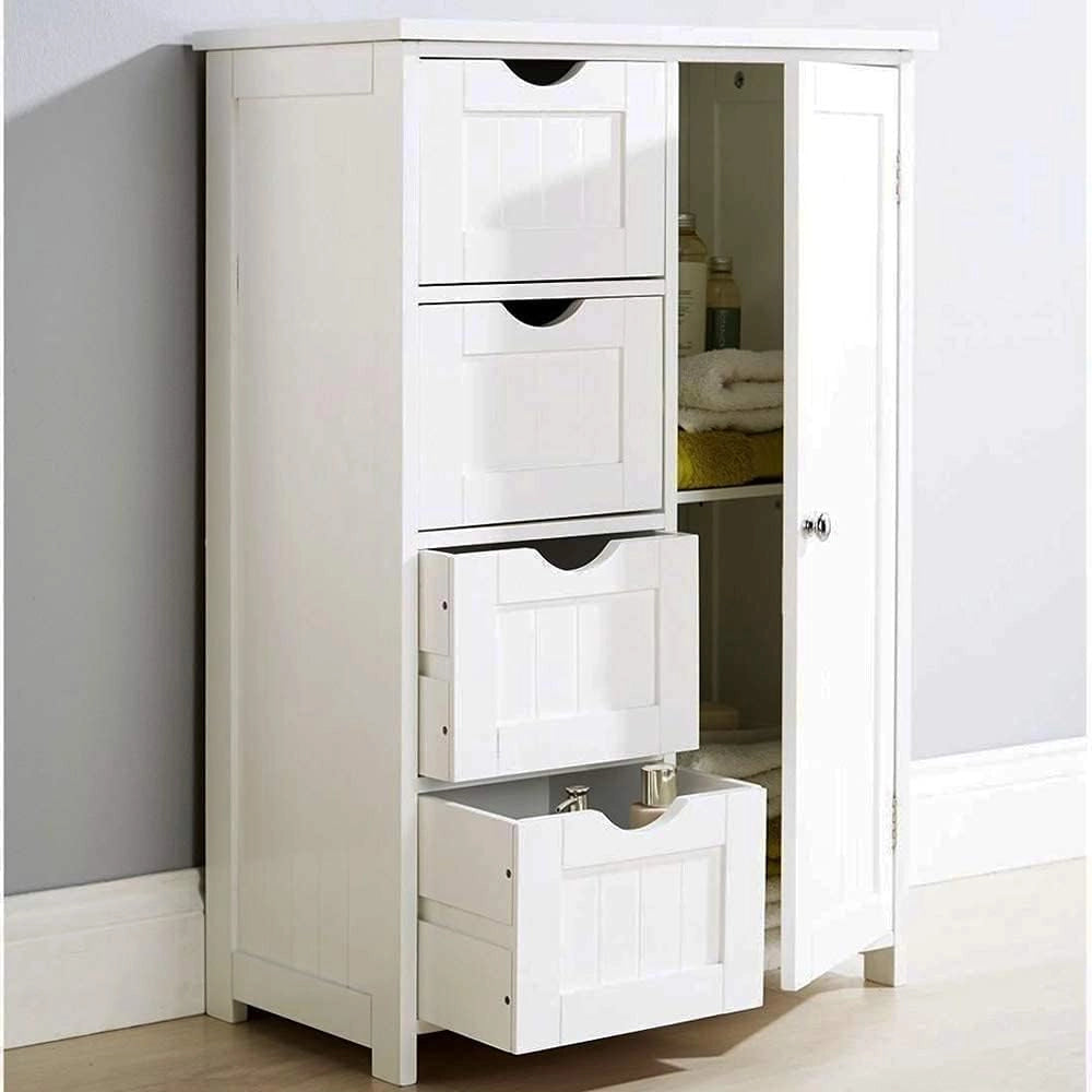 Mobile Bagno 4 Cassetti + Anta Mobiletto Cassettiera Legno MDF Bianco 55x81cm