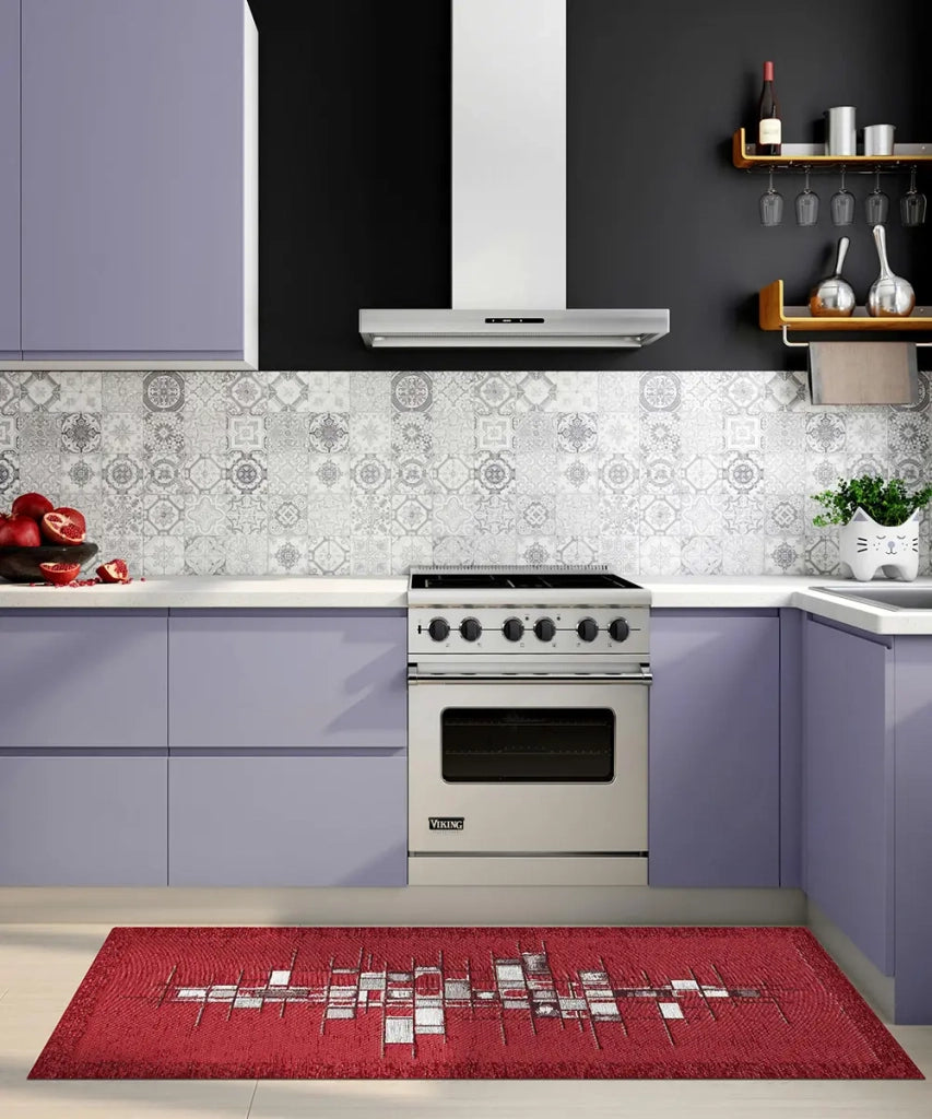 Tappeto moderno PIXEL ROSSO disegno arte contemporanea astratto geometrico, passatoia cucina multiuso lavabile in lavatrice e anti-scivolo cm.55x280