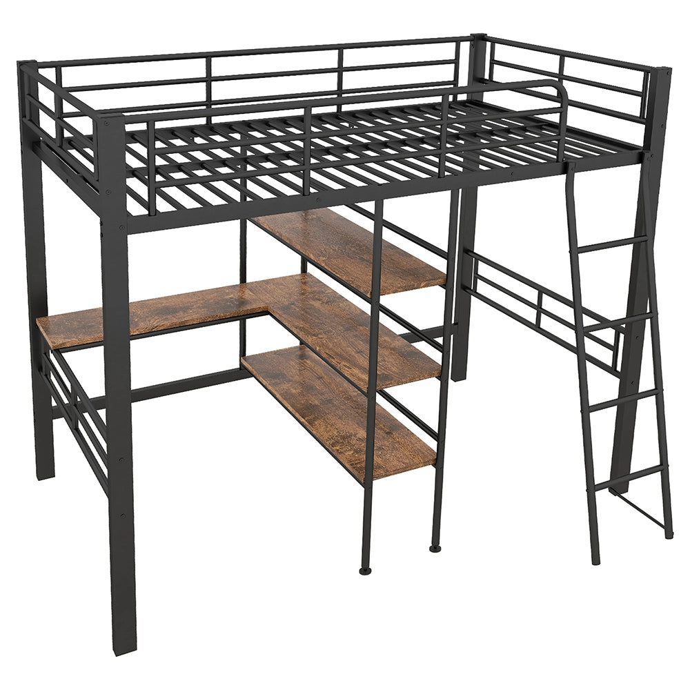 Letto a soppalco con scrivania - Xylo - 90x200 cm - Nero - Scaffali e scala