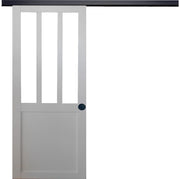 Porta scorrevole da officina bianca H204 x L73 + binario in alluminio nero e 2 gusci neri