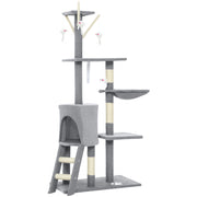 Albero Tiragraffi 60x35x134 cm Torre per Gatti con Casetta Trespolo Piattaforme e 4 Topolini in Legno Peluche e Sisal