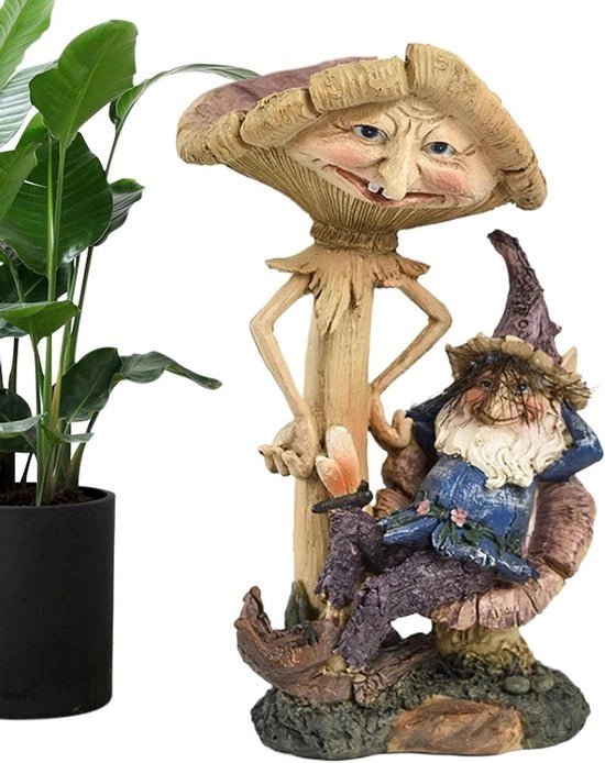 Statua di giardino per esterno con figura ornamentale di fungo e accessori per decorazione di giardino.