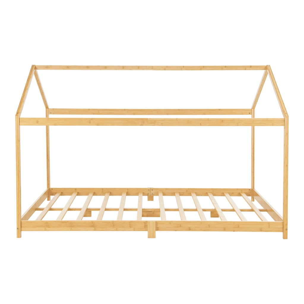 Letto per Cameretta ’Vindafjord’ a Forma di Casetta con Materasso 120x200 cm Bambù Naturale [en.casa]
