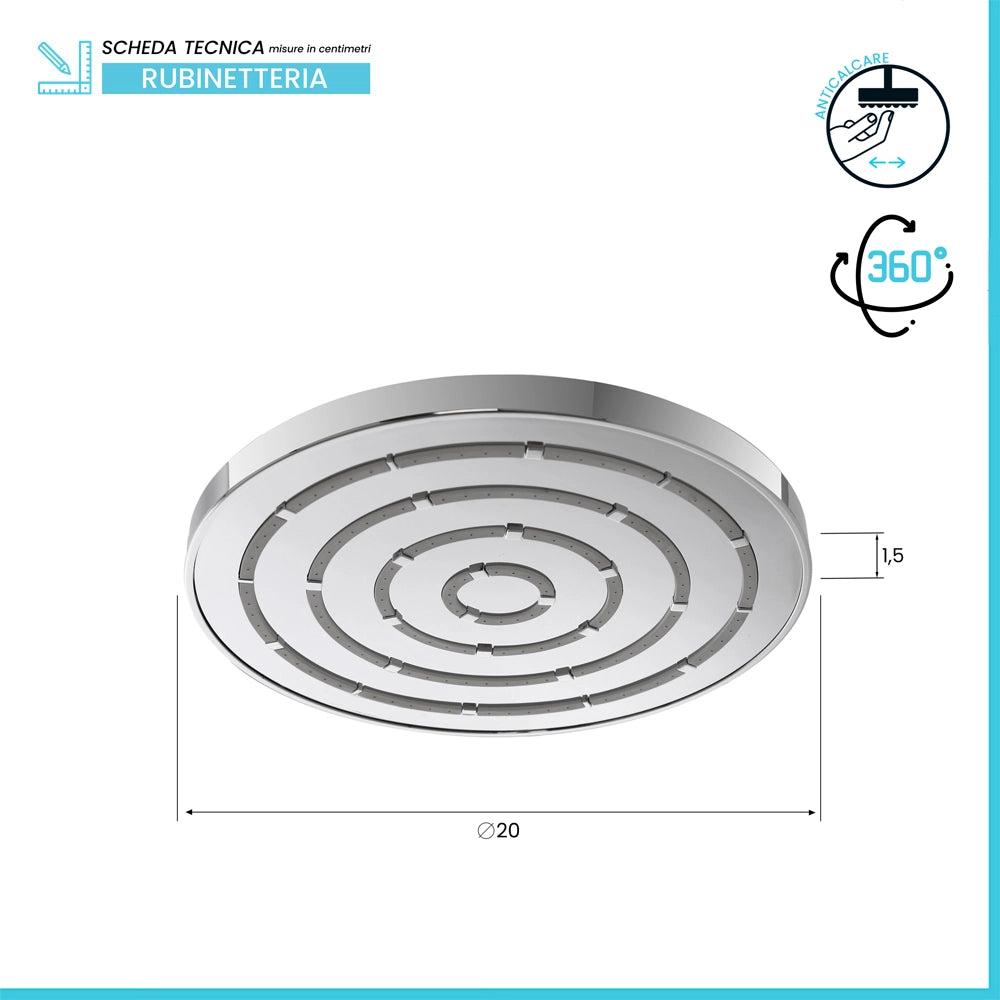 Soffione doccia Ø 20 cm in finitura cromo anticalcare Hidra