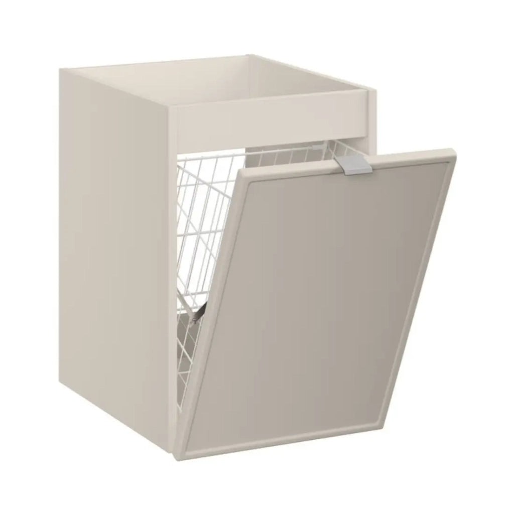 Set BRAZZA: mobile sottolavabo 140cm con nicchie visibili e cesto per la biancheria integrato + piano per lavabo + lavabo da appoggio