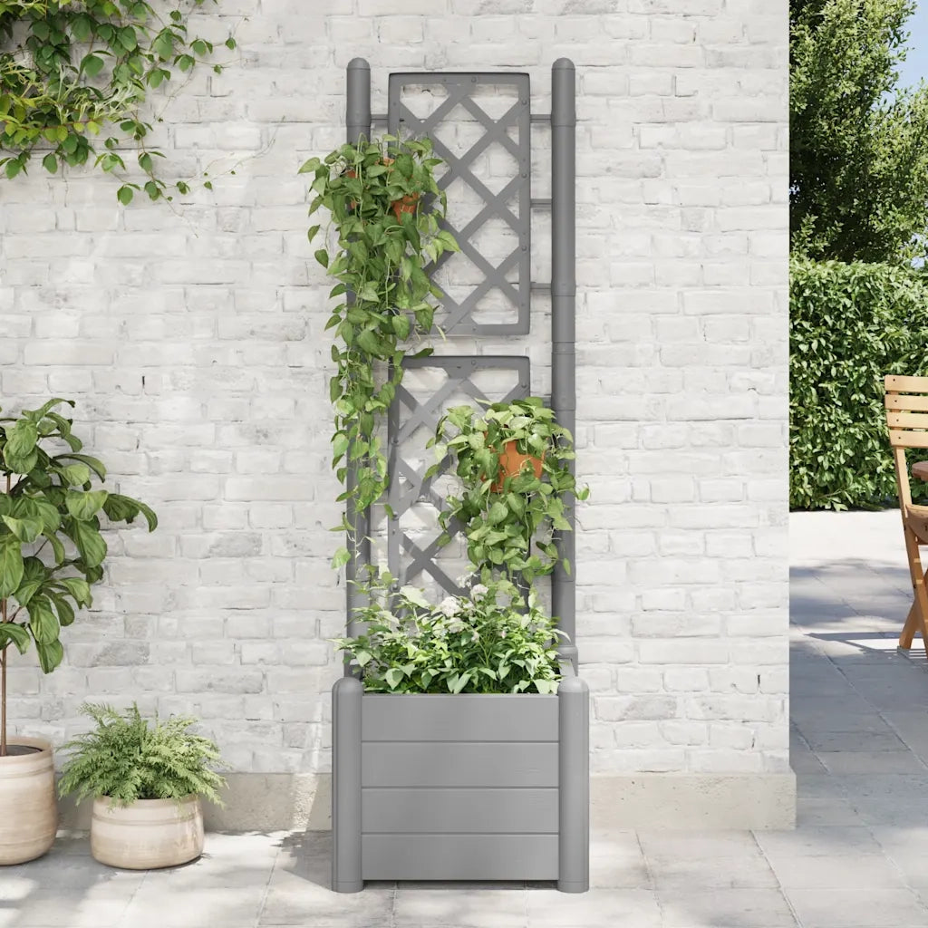 Fioriera | Cassetta per fiori | Vaso da Giardino con Graticcio 43x43x142cm PP Grigio Pietra
