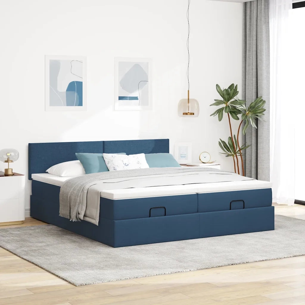 Struttura Letto Pouf con Materassi Blu 180x200cm in Tessuto 3312828