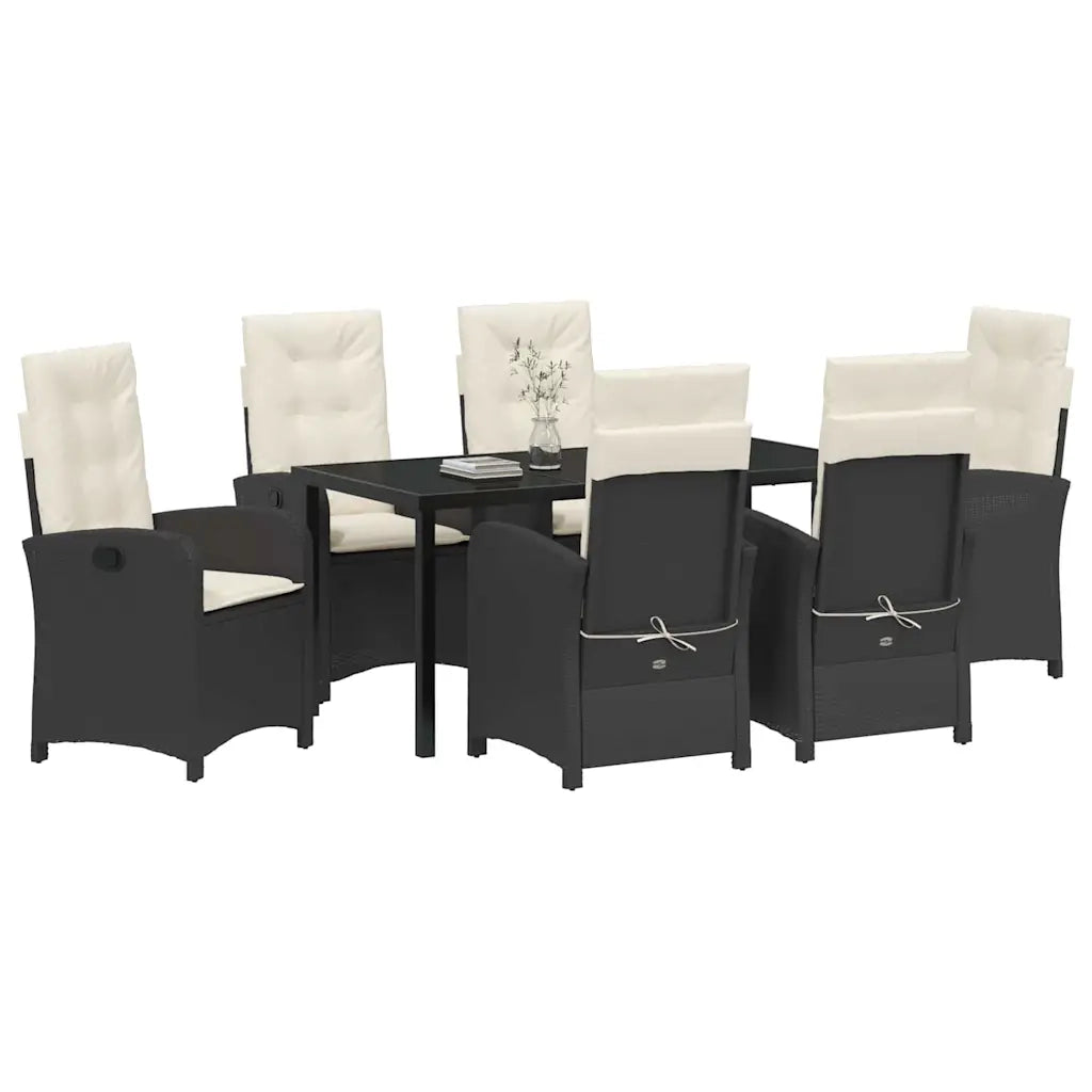 Set da Pranzo per Giardino con cuscino 7 pcs Nero polyrattan 3380257