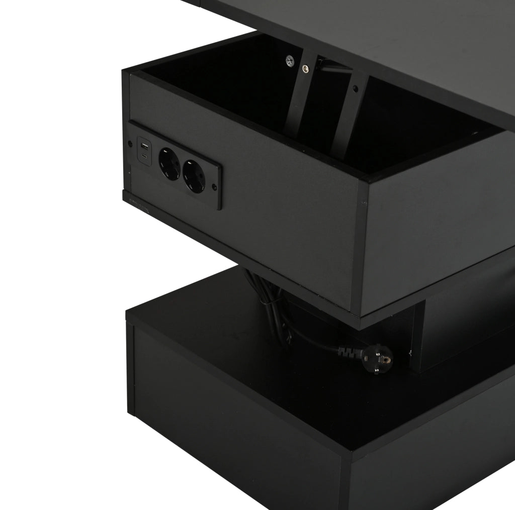 Tavolino rialzabile 100x50x51.5 cm con LED e vano portaoggetti in truciolato nero