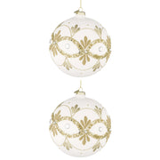 Palline di Natale in Vetro Bianche con Decorazioni Oro Garish Diametro: 150 mm