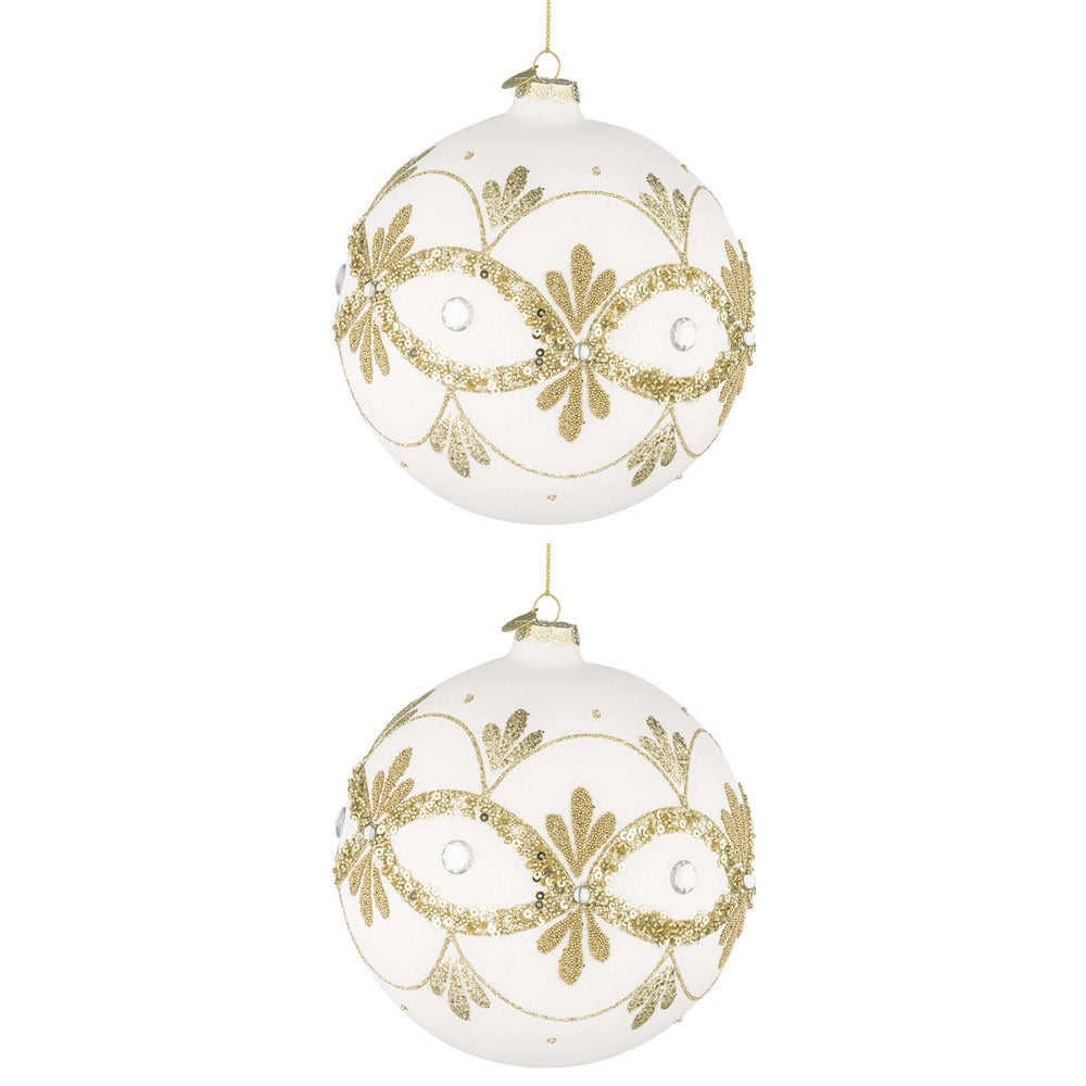Palline di Natale in Vetro Bianche con Decorazioni Oro Garish Diametro: 150 mm
