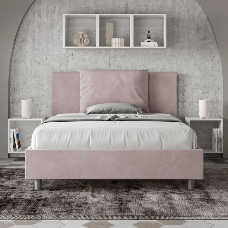 Letto imbottito Matrimoniale francese 140x200 cm Antea - Con rete,Glicine,Microfibra
