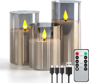 Set di candele LED in vetro grigio con timer e regolazione della luminosità, ricaricabile, decorazione per la casa, per il camping e per le feste.