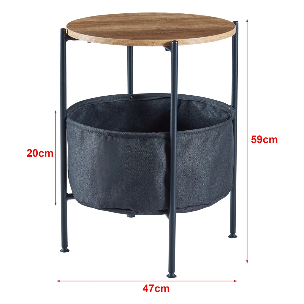 Tavolino con cestino portaoggetti 59 x 47 cm nero / effetto noce / grigio 03_0008654