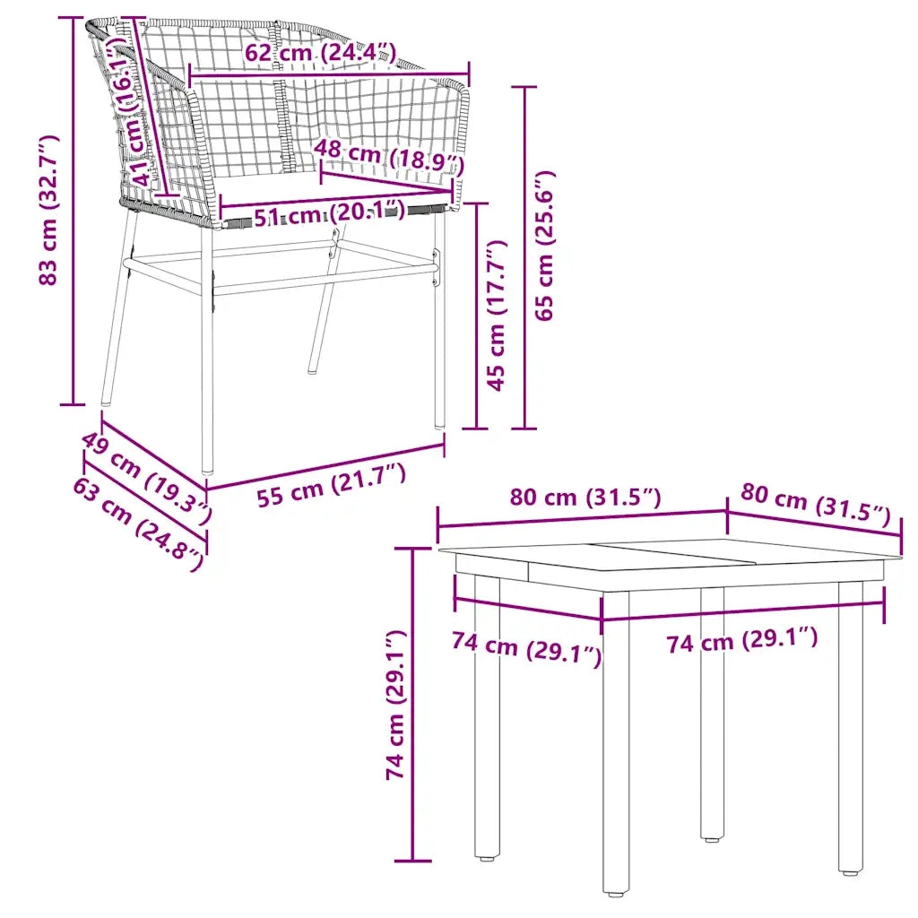 Set da Pranzo da Giardino con Cuscini 5 pz Polyrattan Vetro 3334598